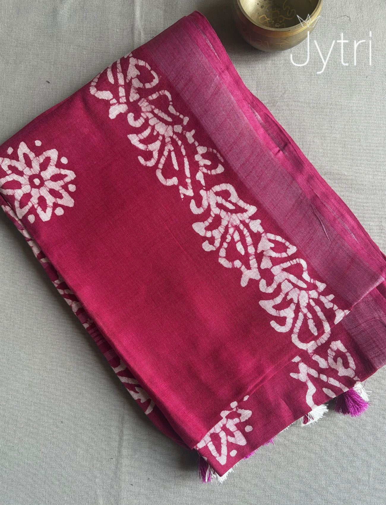 Magenta Pink Saree with Batik Prints