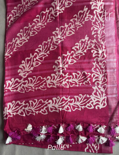 Magenta Pink saree with Tassels