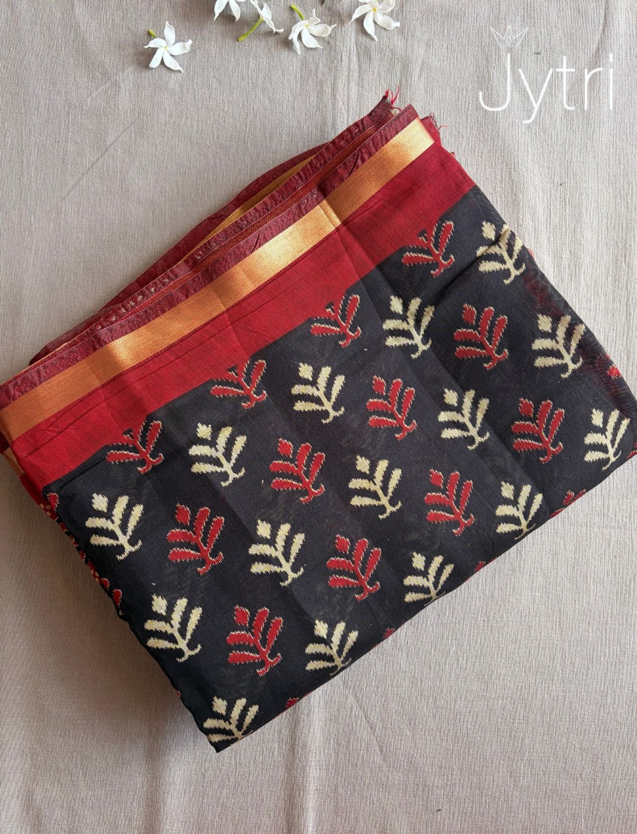 Mulmul Cotton Saree Black