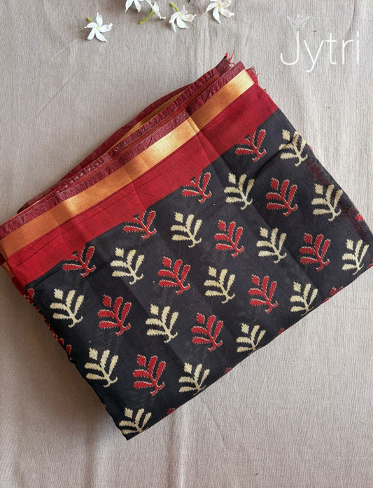 Mulmul Cotton Saree Black