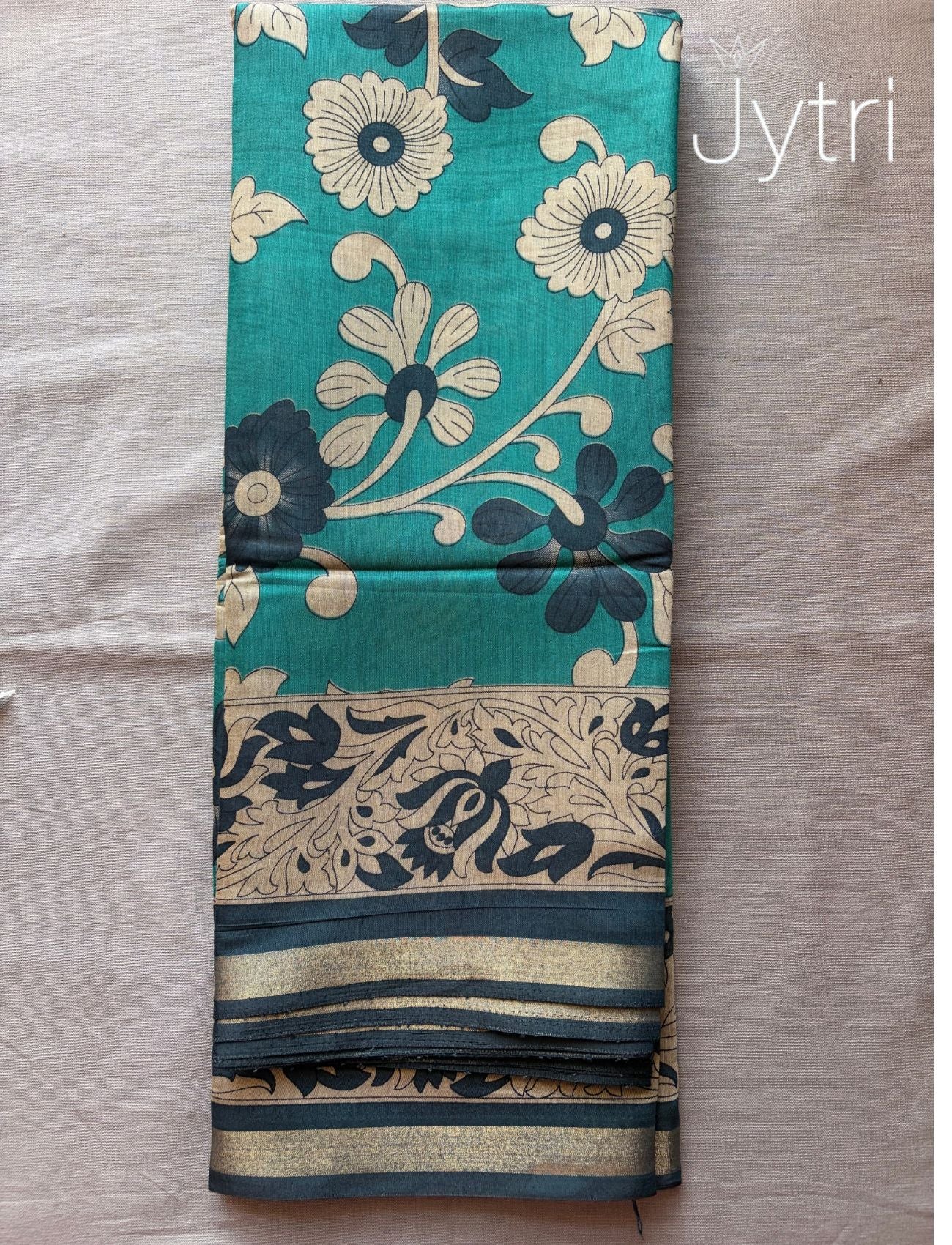 Mulmul Cotton Saree Teal Blue 