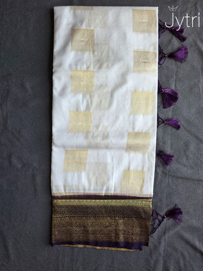 Off White Georgette Saree with Purple Border