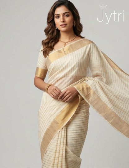 Off White Saree with Golden Border