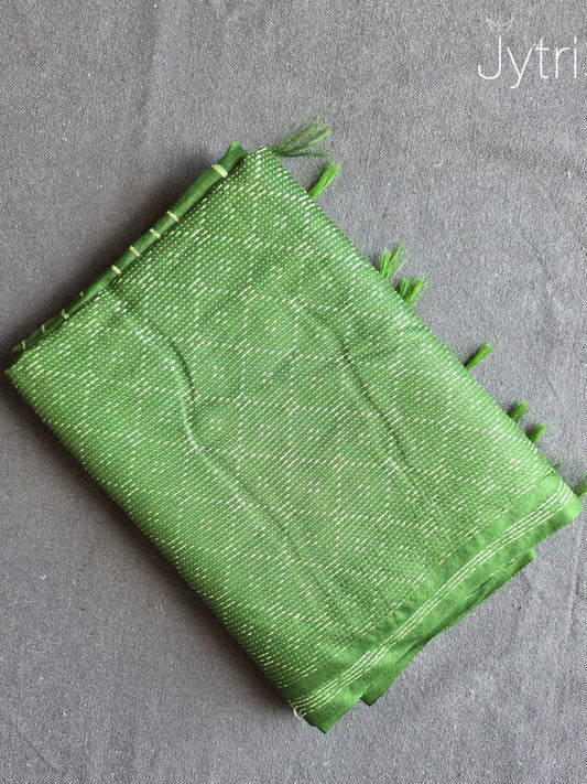 Olive Green Bhagalpuri Saree with Threadwork