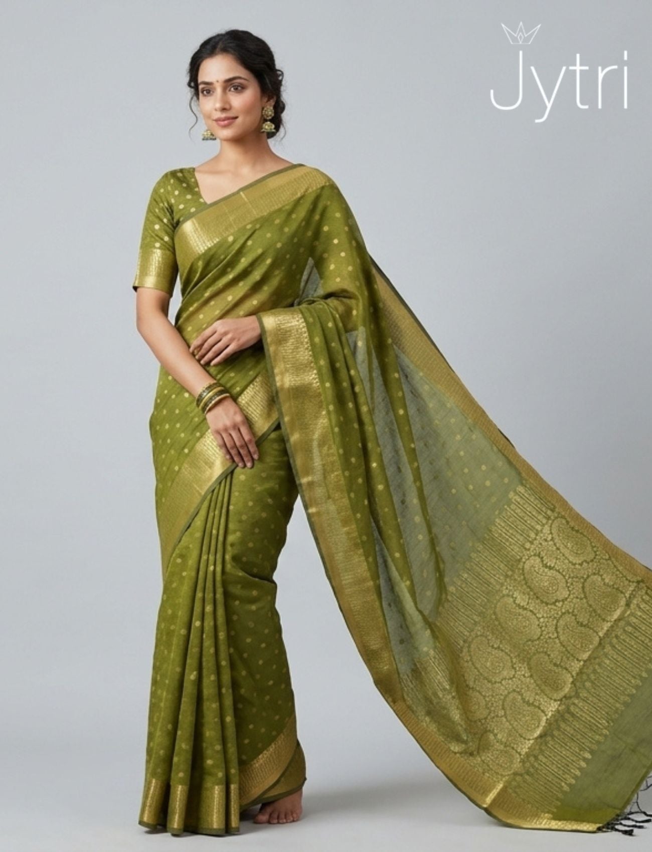 Olive Green Butta Work Saree