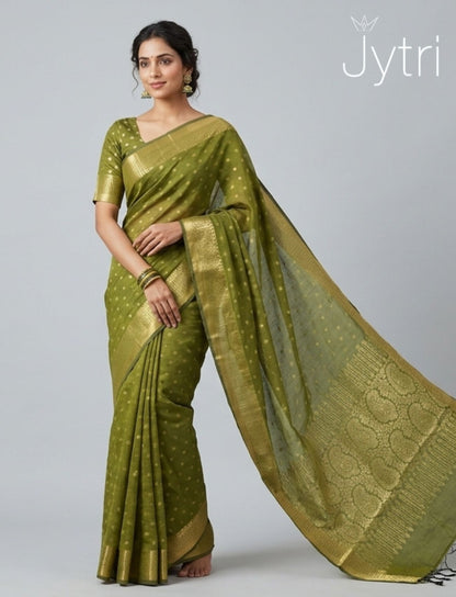 Olive Green Butta Work Saree