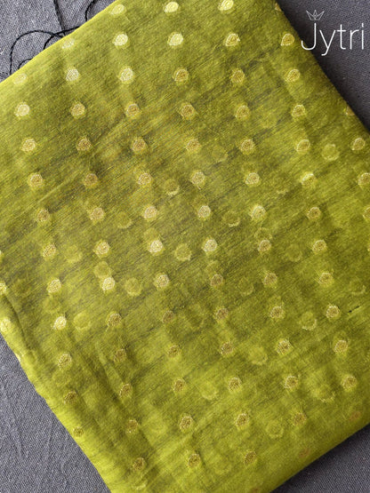 Olive Green Cotton Silk Saree with Butta Work