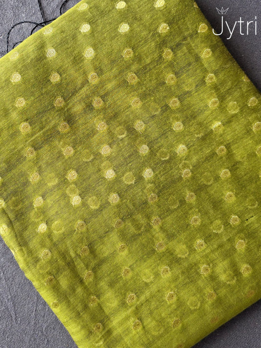 Olive Green Cotton Silk Saree with Butta Work