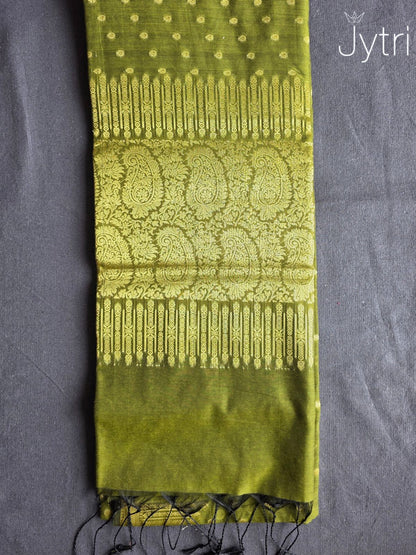 Olive Green Cotton Silk Saree