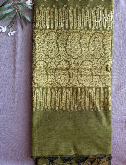Olive Green Saree with Zari Border