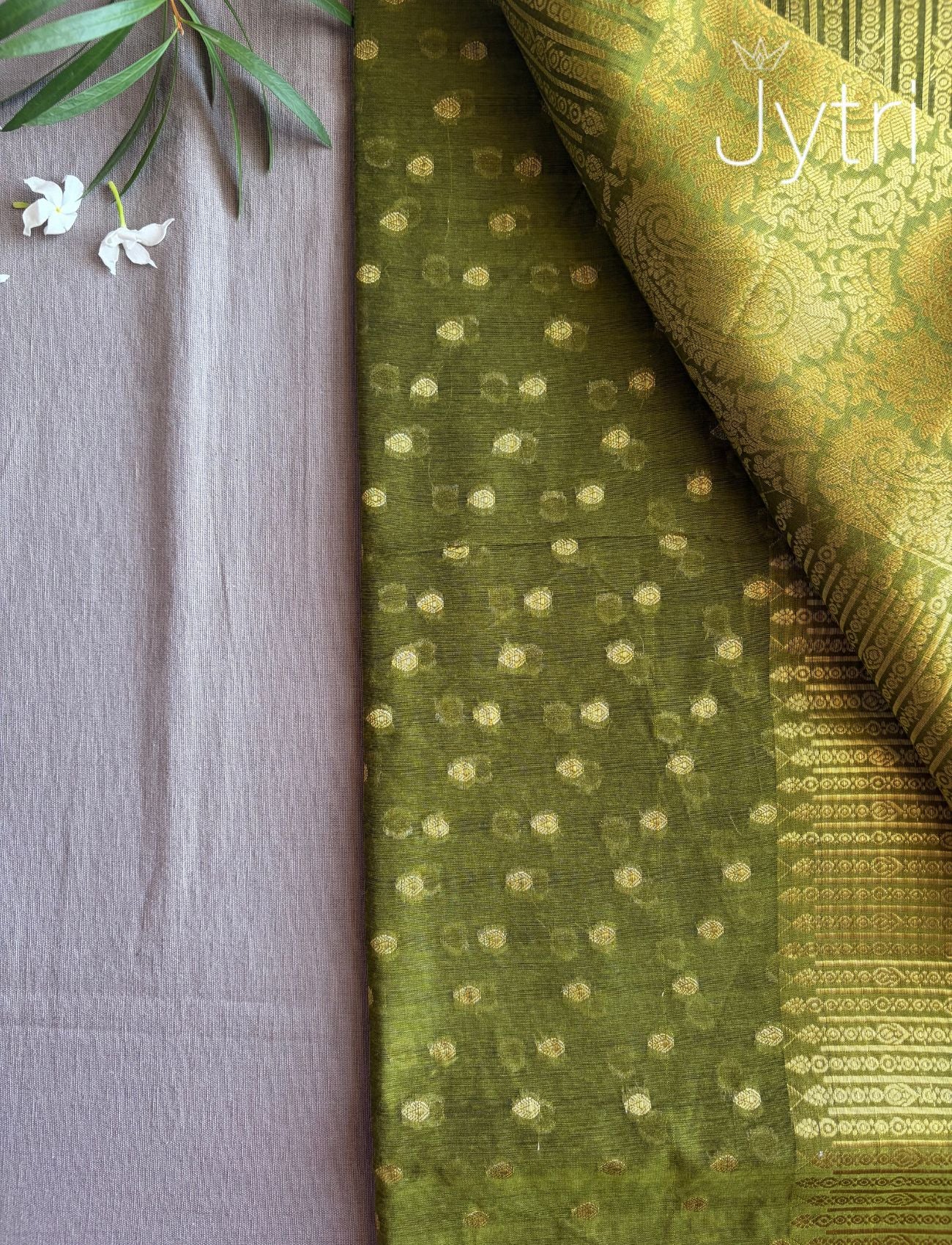 Olive Green Saree with Zari Work