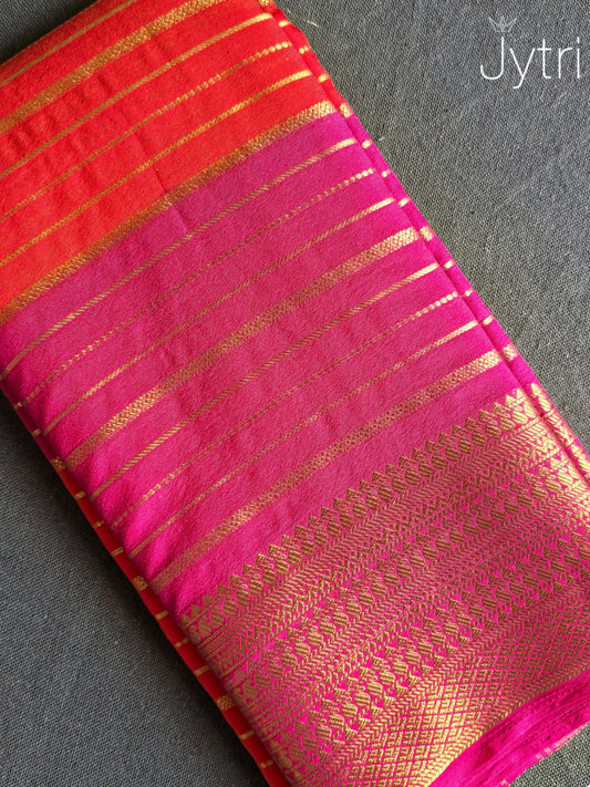 Orange and Pink Crepe Georgette Saree