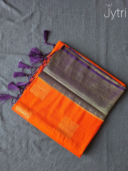 Orange Georgette Saree with Purple Border