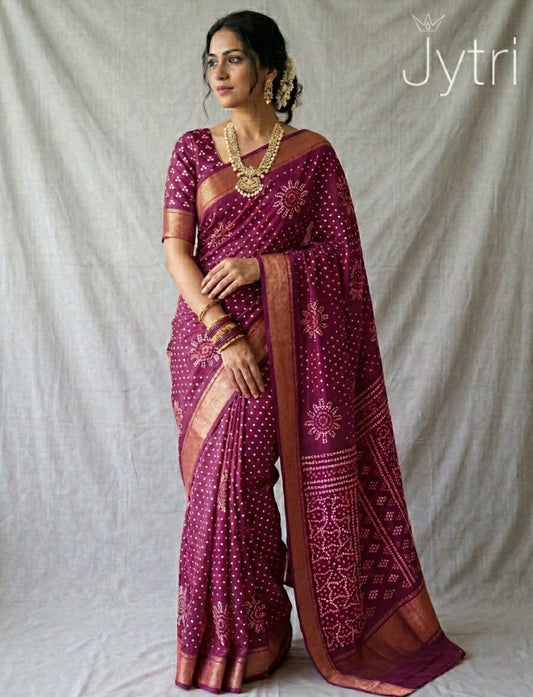 Pansy Purple Saree with Bandhani Styled Prints