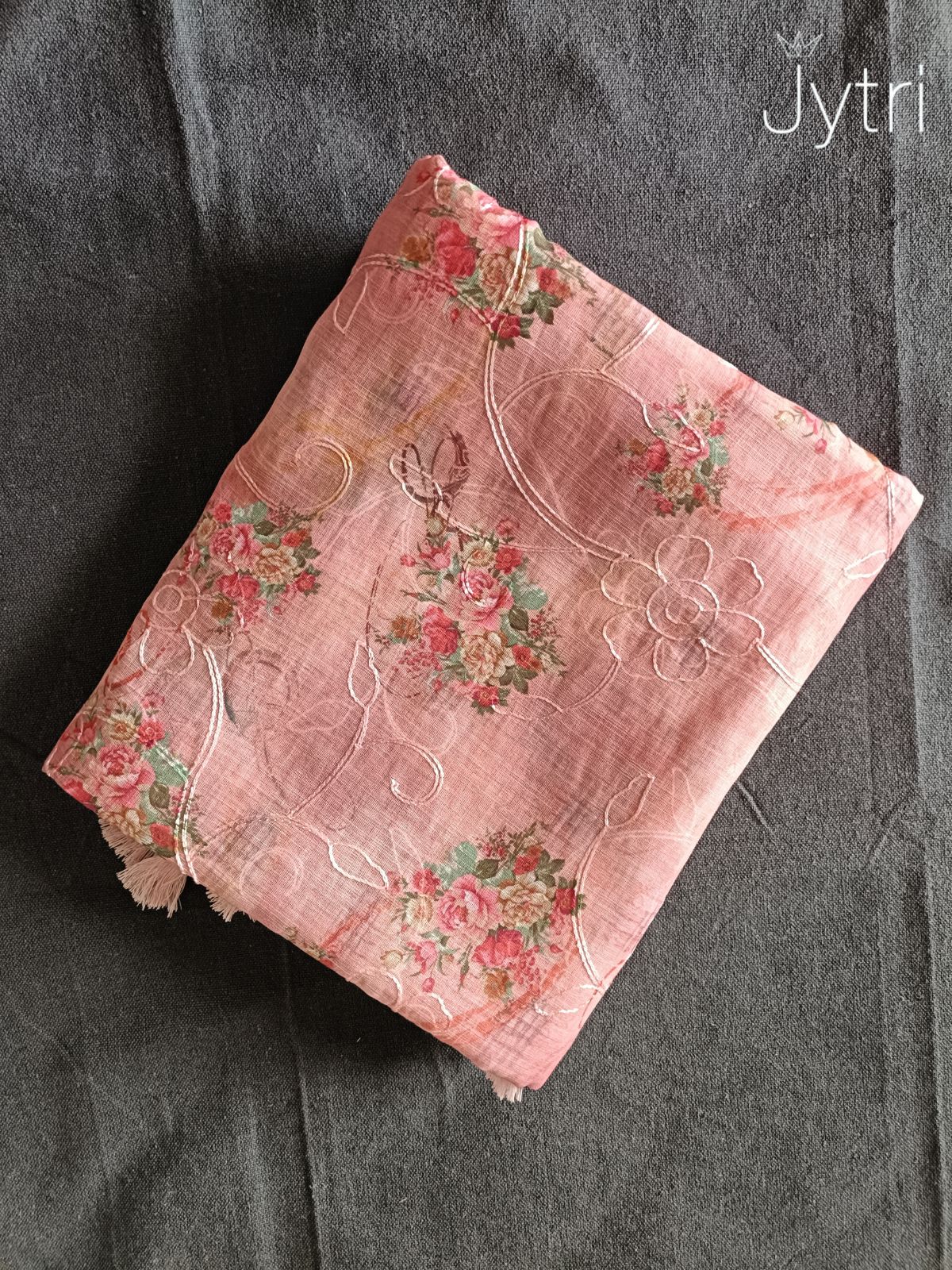 Parrot Pink Linen Cotton Saree
