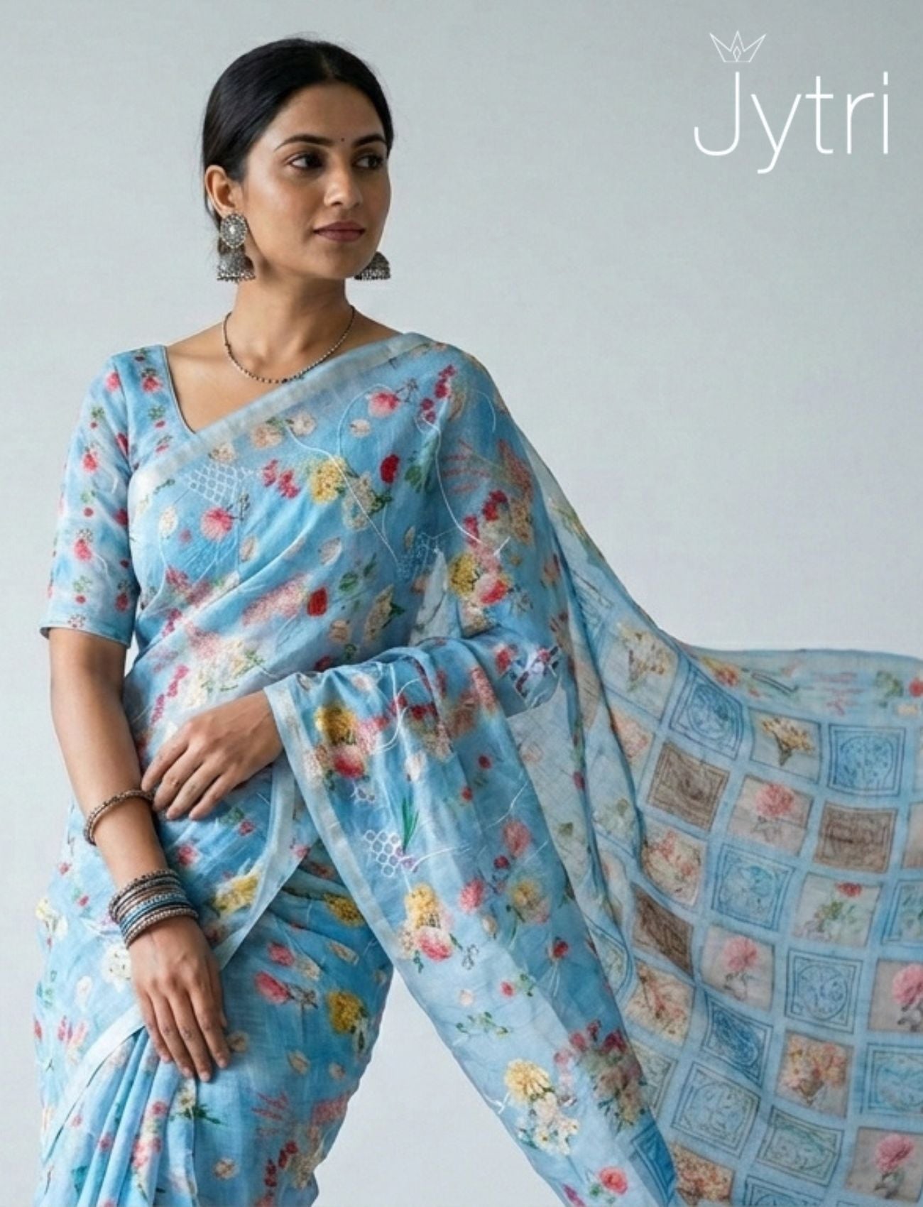 Pastel Blue Saree with silver Border