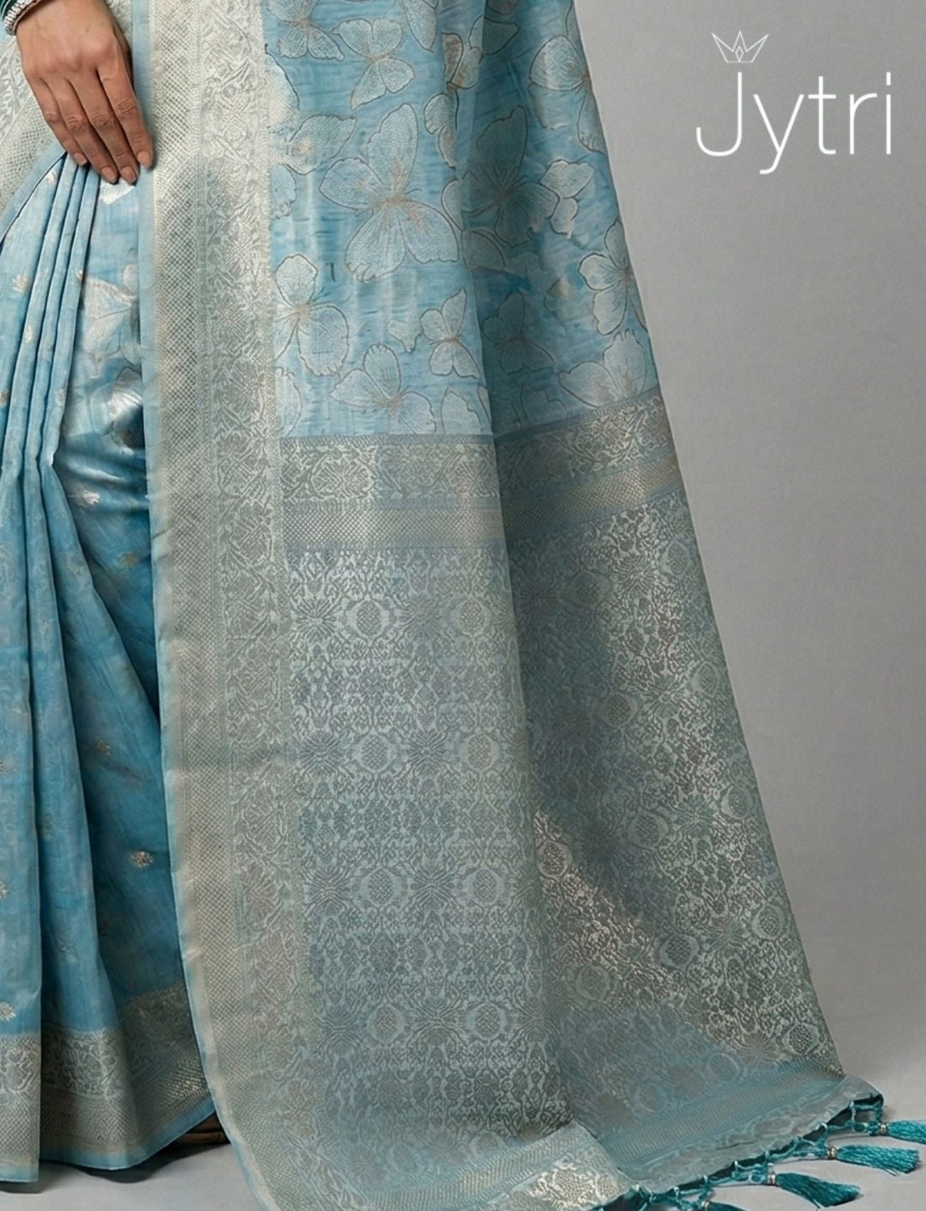 Pastel Blue Saree with Tassels
