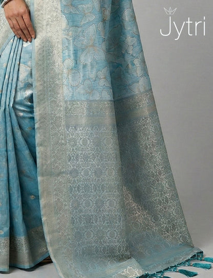 Pastel Blue Saree with Tassels