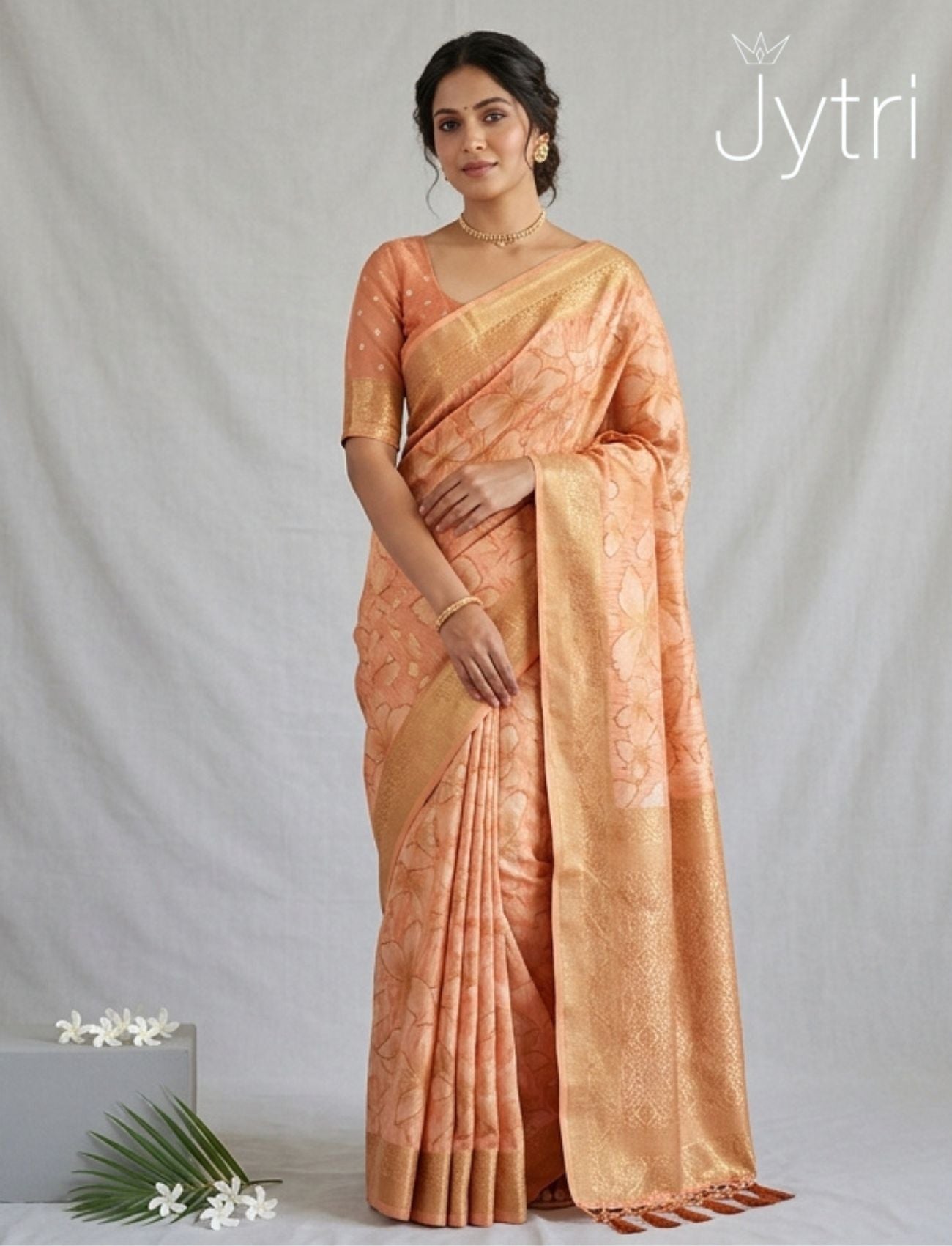 Pastel Peach Saree with Zari