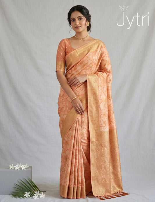 Pastel Peach Saree with Zari