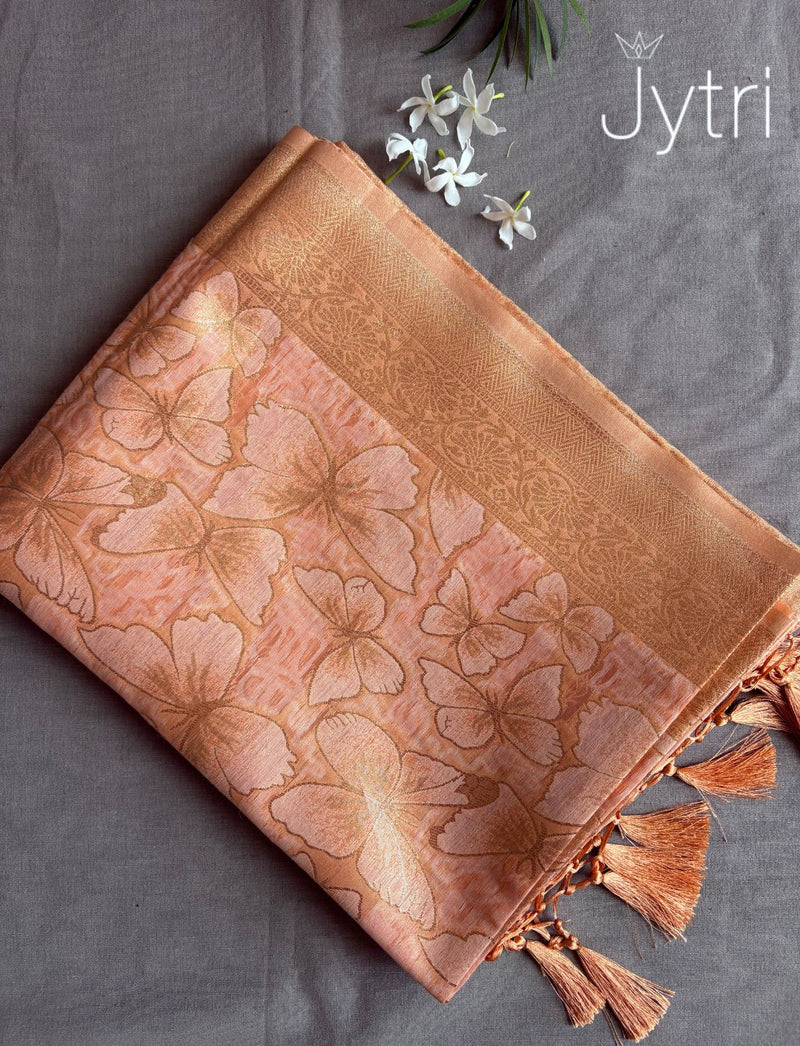 Pastel Peach Tissue Silk Saree