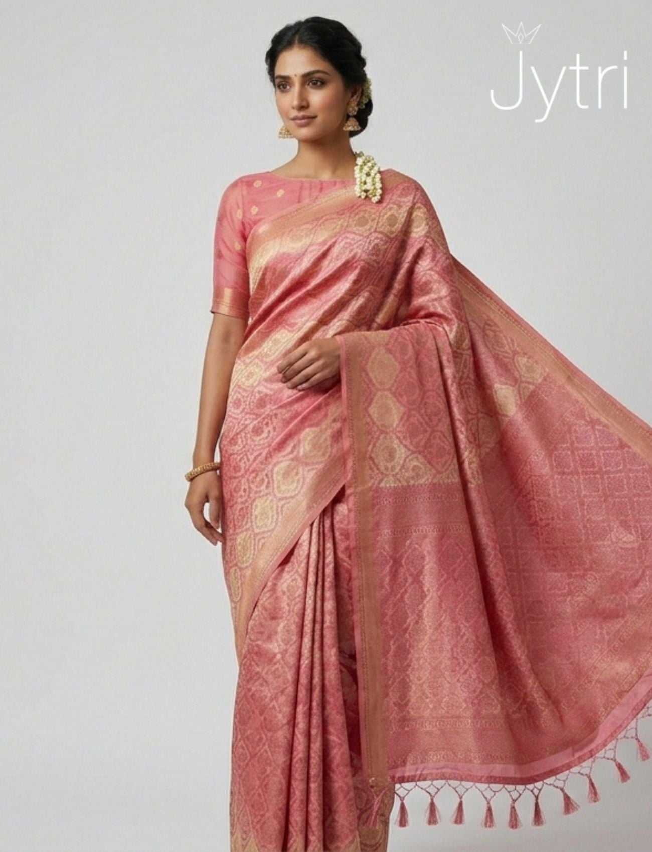 Pastel Pink Saree with Zari Work