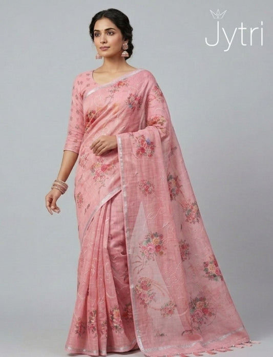 Pastel Pink Silver Border Saree