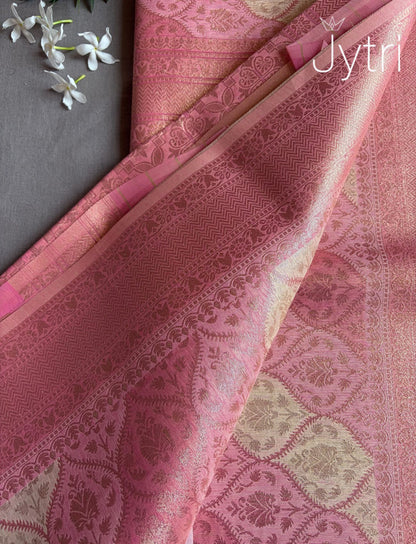 Pastel Pink Tissue Silk Saree with Zari