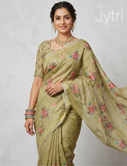 Pastel Yellow Saree with Silver Border