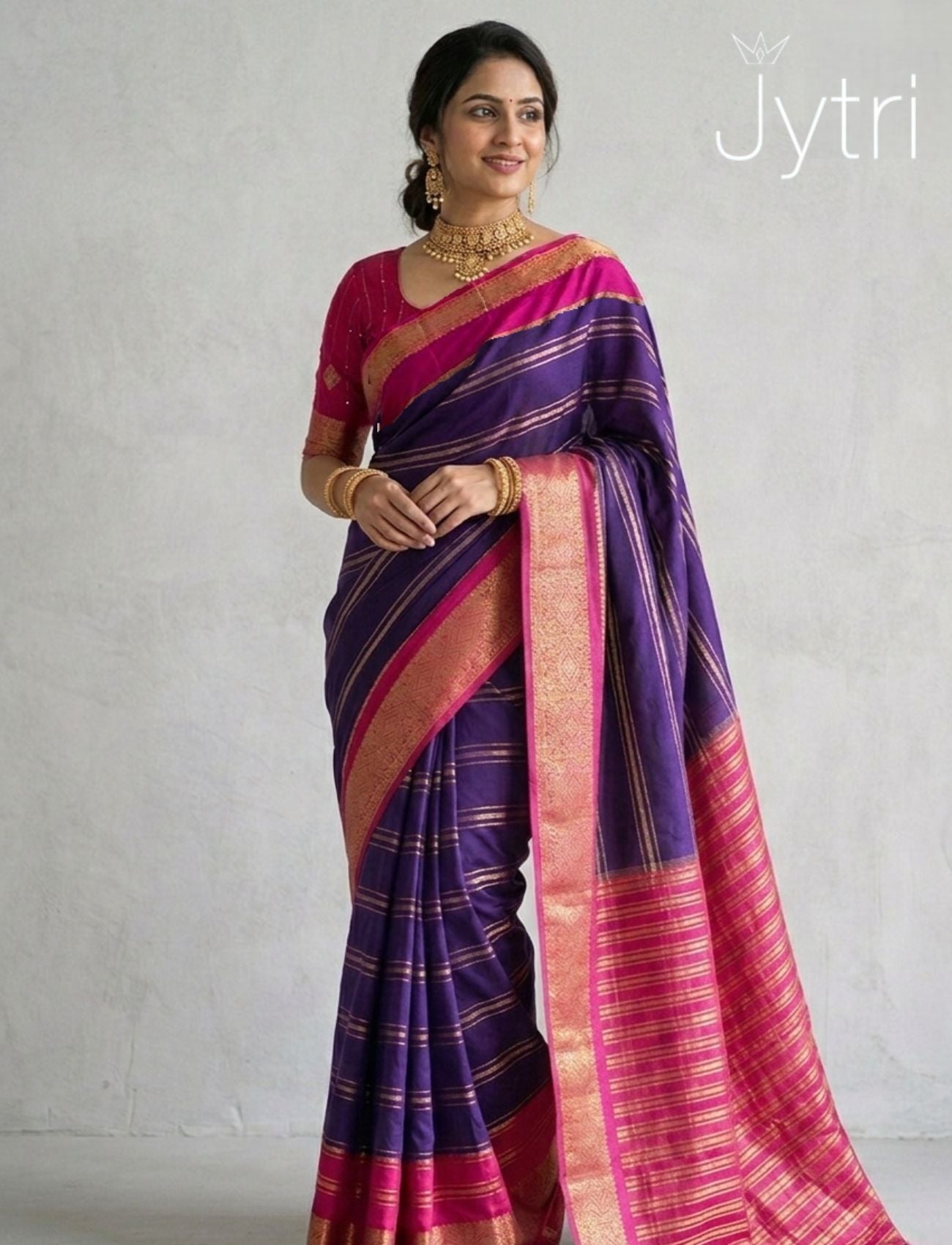 Pink and Purple Saree with Zari Border