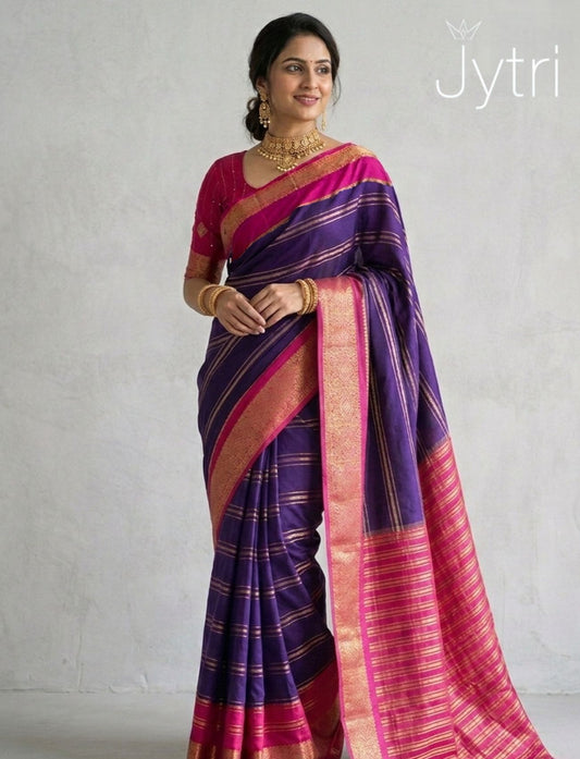 Pink and Purple Saree with Zari Border