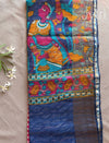 Pink Kalamkari Print Saree with Blue Border