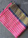 Pink Kalamkari Print Saree with Blue Border