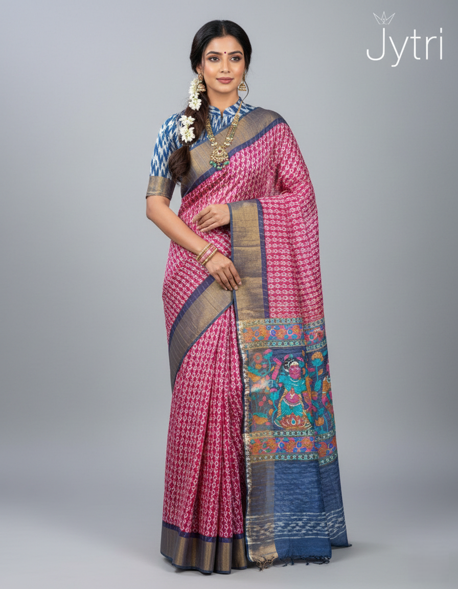 Pink Kalamkari Saree