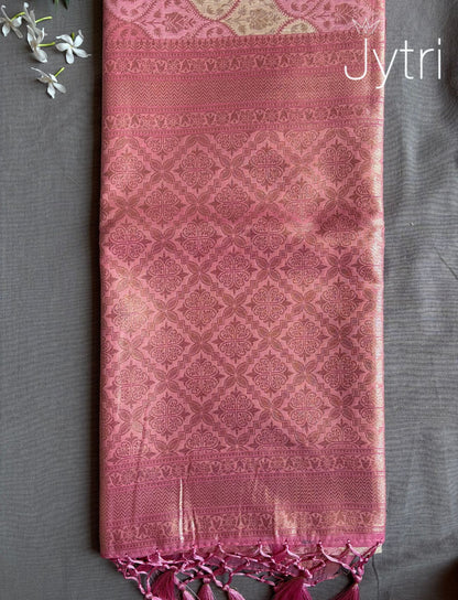Pink Tissue Silk Saree with Zari Pallu