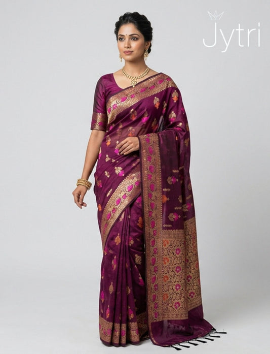 Plum Wine Threadwork Saree