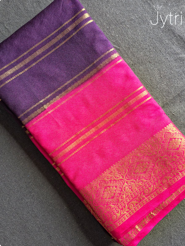 Purple and Pink Crepe Georgette Saree