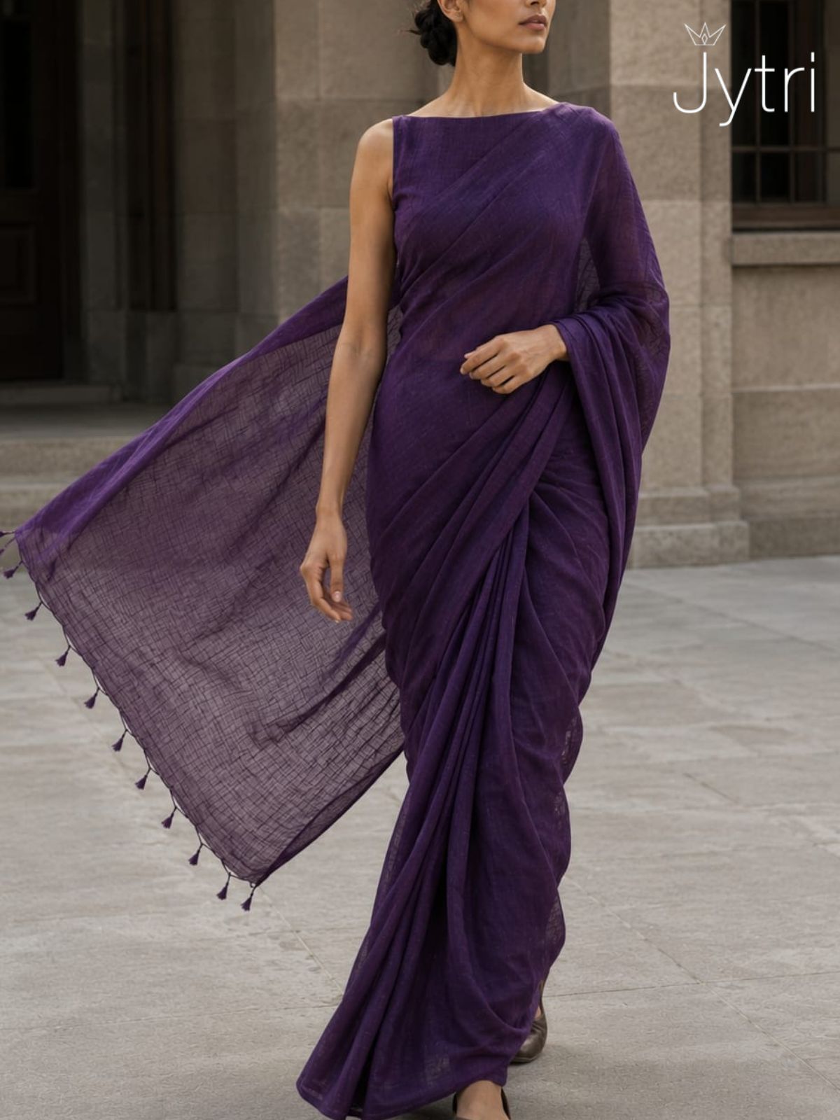 Purple Plain Cotton Saree