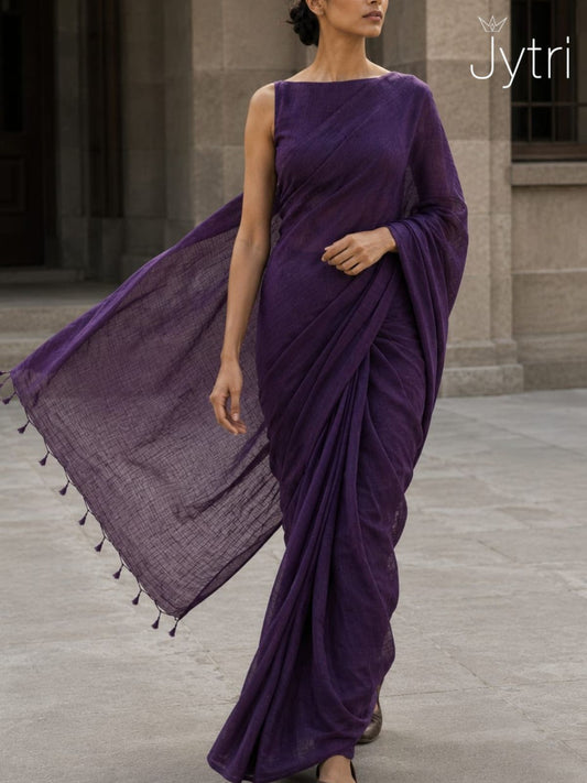 Purple Plain Cotton Saree