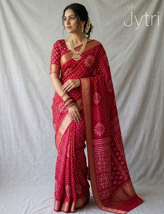 Red Saree Bandhani Prints