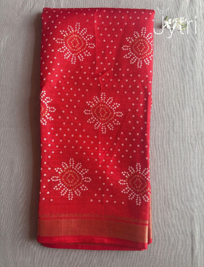 Red Saree with Bandhani Prints