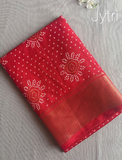 Red Saree with Bandhani Styled Prints