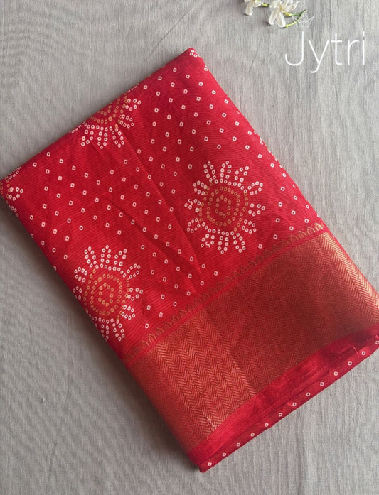 Red Saree with Bandhani Styled Prints