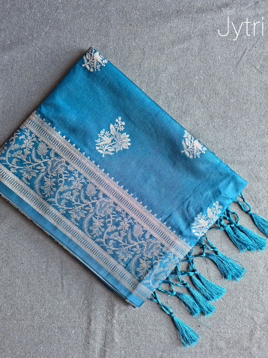 Steel Blue Crepe Silk Saree