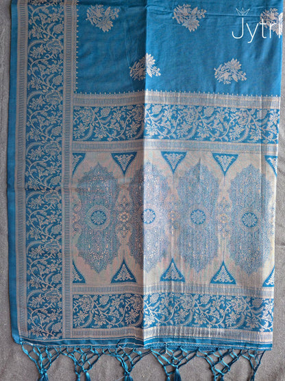 Steel Blue Saree with Silver Zari Work