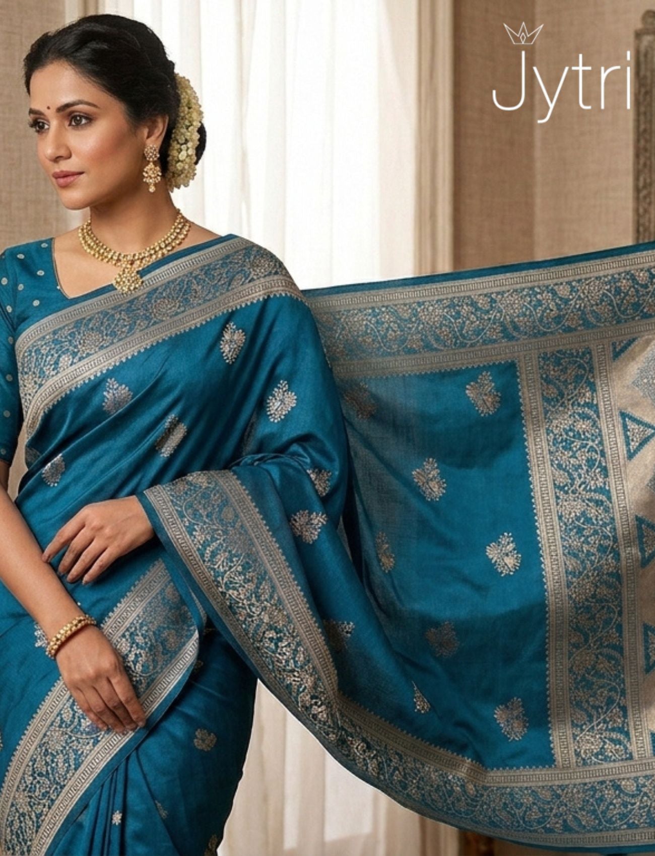 Steel Blue Saree with Zari Work