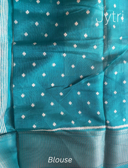 Teal Blue Saree with Printed Blouse