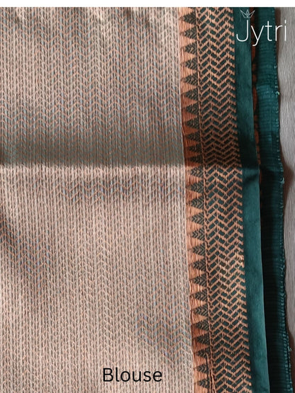 Turquoise Green Manipuri Cotton Saree Blouse Piece