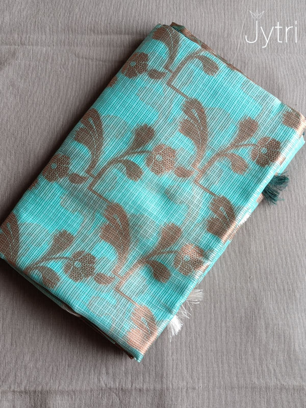 Turquoise Green Manipuri Cotton Saree 