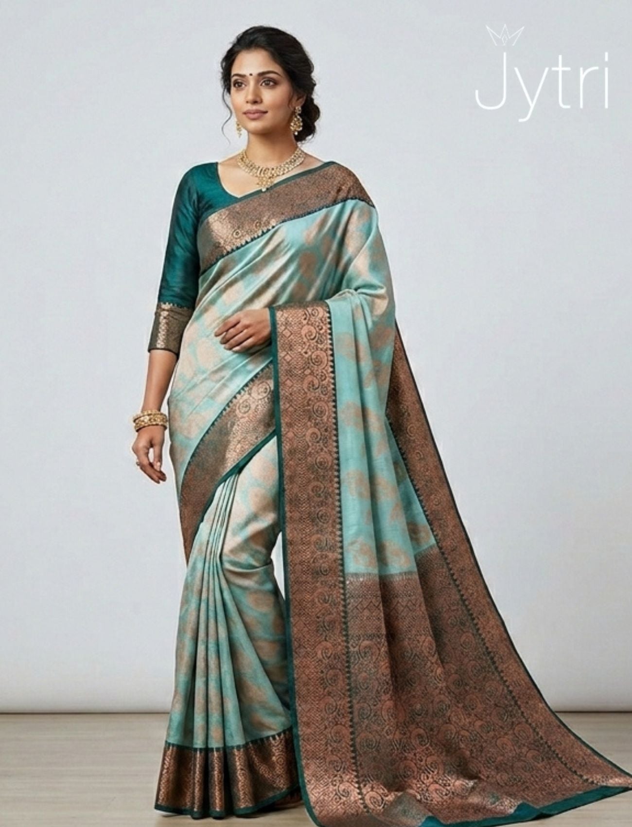 Turquoise Green Saree